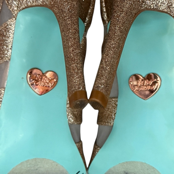 Betsey Johnson SB-ALIX Gold Glitter Mesh Heels Ankle Booties Size 8 - Picture 9 of 10